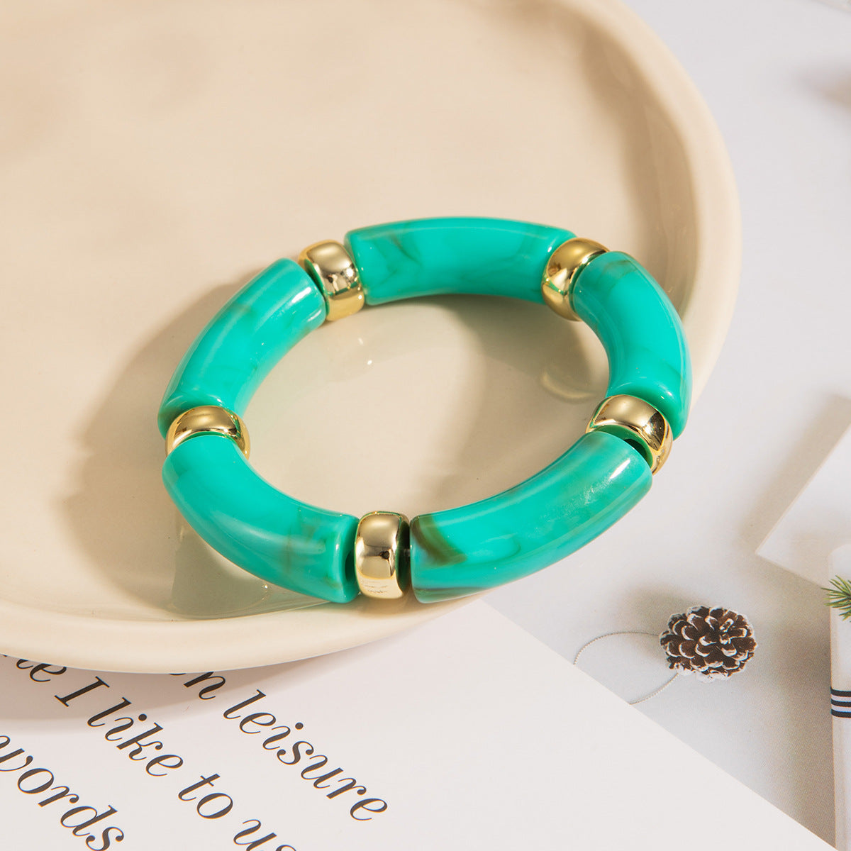 Wholesale Acrylic Elbow Bracelet Curved Bamboo Tube Multi-Color